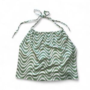 Elodie green curved‎ stripe tie adjustable halter crop tank top